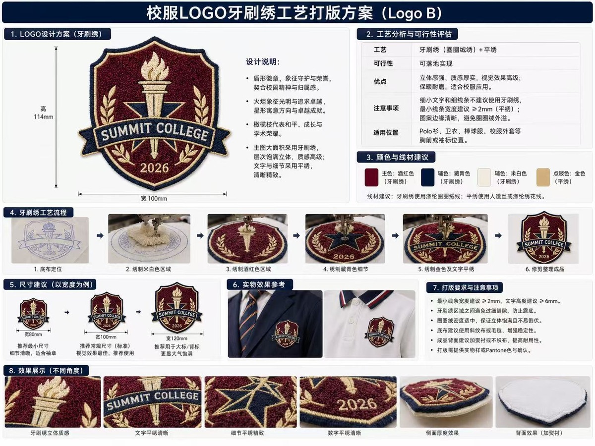 Toothbrush embroidery school logo sample